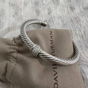 Classic Cable Station Bracelet Sterling Silver with Pavé Diamonds